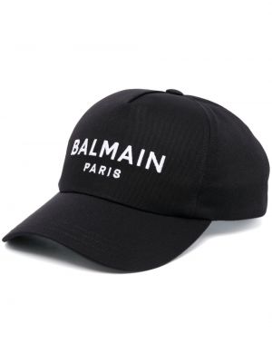 Haftowana czapka z daszkiem bawełniana Balmain czarna