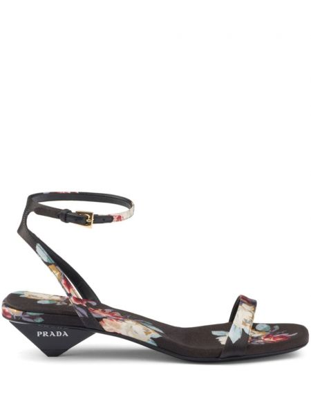 Kvetinové saténové sandále s potlačou Prada
