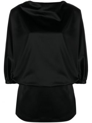 Satenska bluza z draperijo Toteme črna