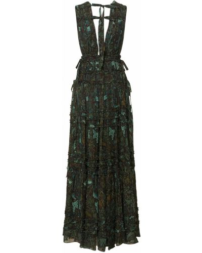 Viskózové bavlněné dlouhé šaty s potiskem Ulla Johnson zelené