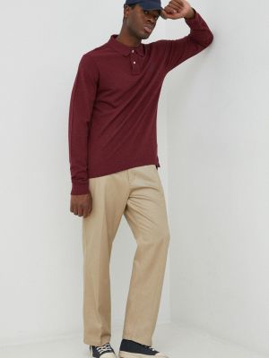 Памучна поло тениска с дълъг ръкав Polo Ralph Lauren винено червено