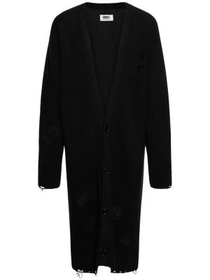 Voľný bavlnený vlnený kabát Mm6 Maison Margiela čierna