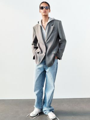 Пиджак с капюшоном Zara серый