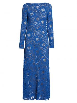 Кружевное платье в цветочек с длинным рукавом Marni синее