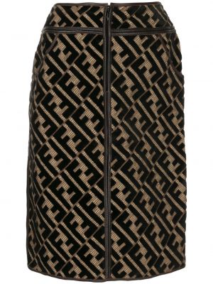 Midi sukně s vysokým pasem Fendi Pre-owned - černá
