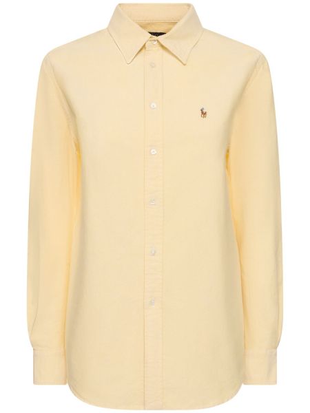 Kokvilnas krekls ar pogām ar garām piedurknēm Polo Ralph Lauren dzeltens