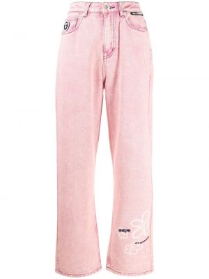 Straight fit džinsi ar ziediem ar apdruku Aape By *a Bathing Ape® rozā