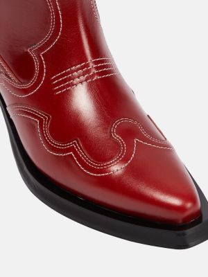 Kožené členkové topánky s výšivkou Ganni červená