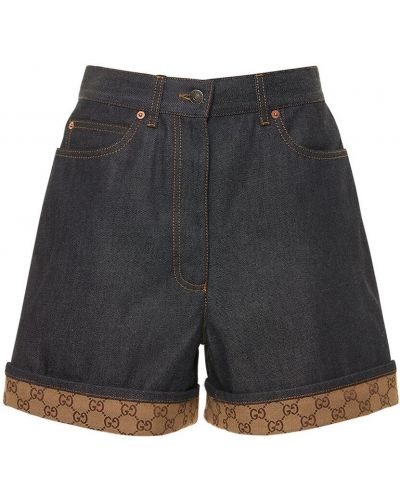 Pantaloni scurți din denim din bumbac Gucci albastru