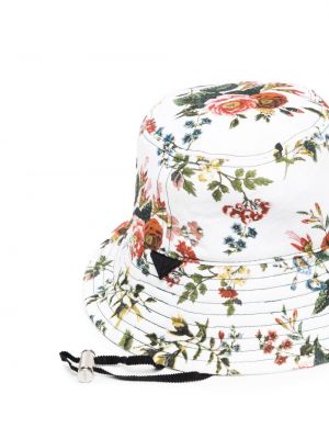 Lniany kapelusz w kwiatki z nadrukiem Erdem biały