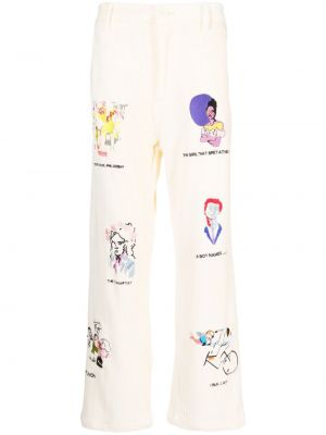 Menčestrové rovné nohavice s výšivkou Kidsuper biela