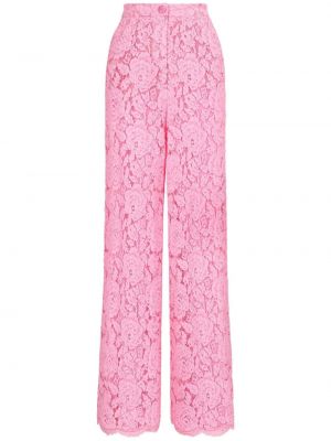 Hlače bootcut s čipkom Dolce & Gabbana ružičasta