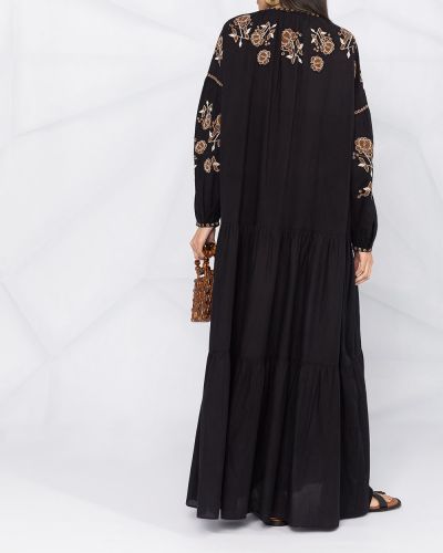 Vestido largo con bordado de flores P.a.r.o.s.h. negro