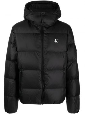 Páperová bunda s kapucňou s potlačou Calvin Klein čierna