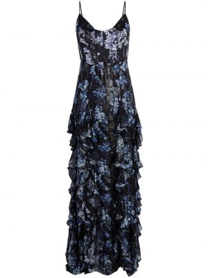 Φλοράλ βραδινό φόρεμα με σχέδιο με βολάν Cinq A Sept μαύρο