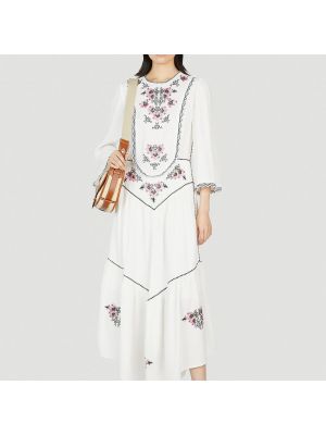 Haftowana sukienka długa w kwiatki Isabel Marant biała