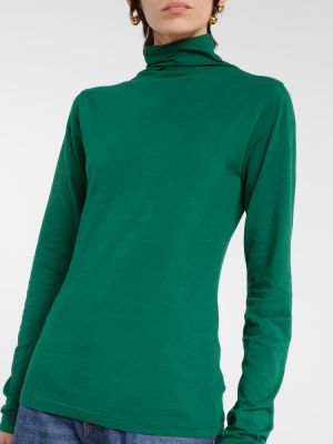 Kokvilnas samta džemperis ar augstu apkakli džersija Velvet zaļš