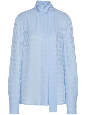 Svilena bluza iz žakarda Valentino Garavani modra