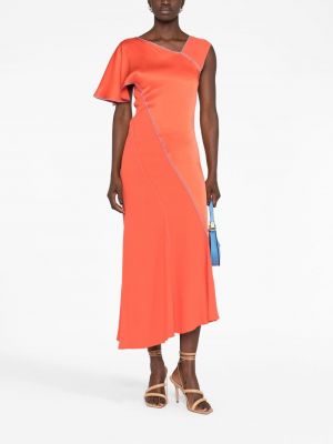 Sukienka midi asymetryczna Victoria Beckham pomarańczowa
