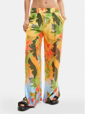 Kalhoty s tropickým vzorem relaxed fit Desigual oranžové