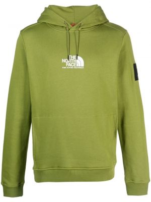 Raštuotas medvilninis džemperis su gobtuvu The North Face žalia