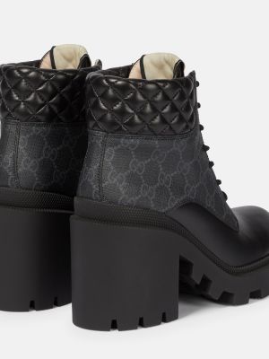 Čipkované kožené šnurovacie členkové topánky Gucci čierna