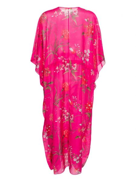 Sukienka bawełniana w kwiatki z nadrukiem Erdem różowa
