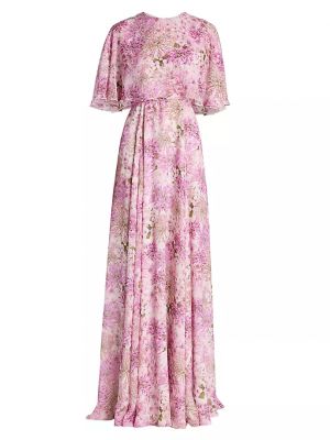 Шелковое длинное платье в цветочек с принтом Giambattista Valli розовое