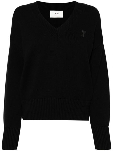 Пуловер бродиран Ami Paris черно