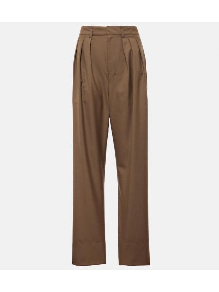 Vlněné rovné kalhoty s vysokým pasem Lemaire hnědé
