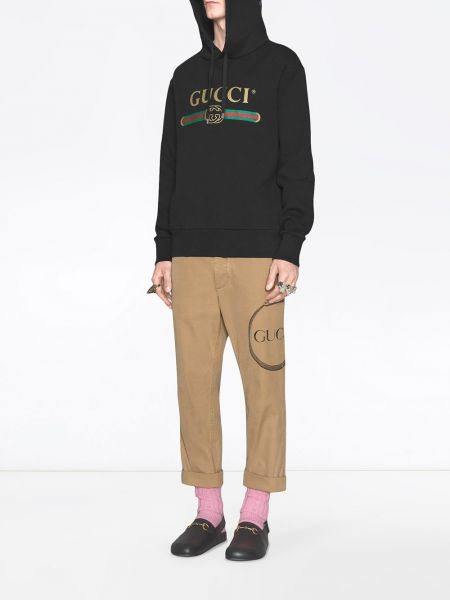 Pantalones chinos con estampado Gucci beige