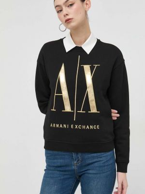 Armani Exchange pamut melegítőfelső fekete, női, nyomott mintás