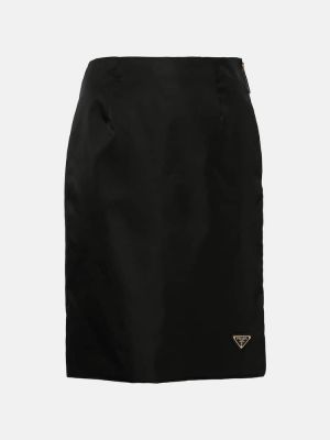 Falda midi ajustada de nailon Prada negro