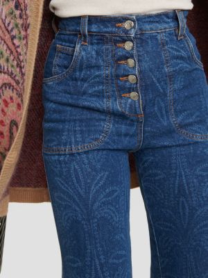 Zvonové džíny s vysokým pasem s potiskem Etro modré