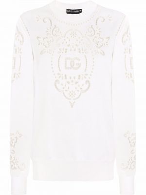 Копринен пуловер бродиран Dolce & Gabbana бяло