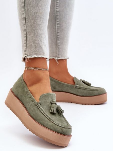 Loafersy so strapcami na platforme Kesi zelená