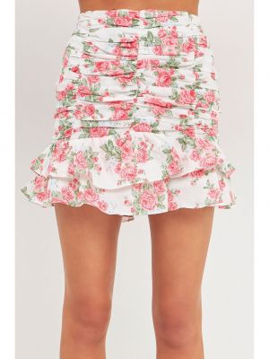 Льняная юбка мини в цветочек с принтом Endless Rose розовая
