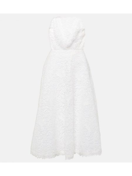 Midi haljina s cvjetnim printom s čipkom Carolina Herrera bijela