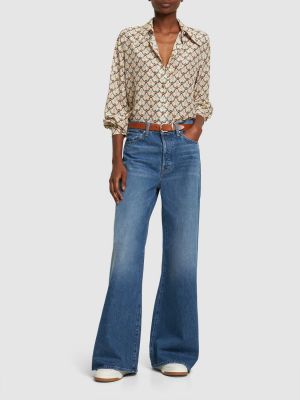 Bavlněné džíny s vysokým pasem Mother modré