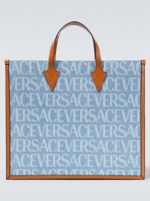 Кожени шопинг чанта Versace синьо