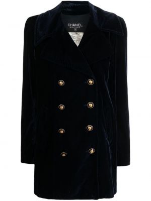 Zamatový kabát na gombíky Chanel Pre-owned modrá