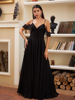 Šifonové večerní šaty s volány Carmen černé