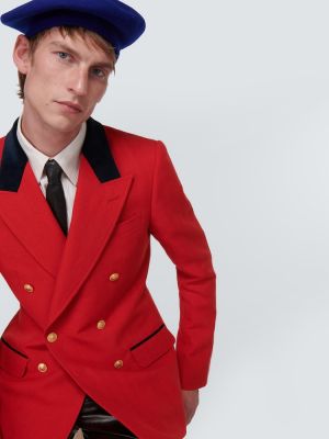 Lněná vlněná bunda se vzorem rybí kosti Gucci červená