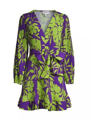 Атласное платье мини в цветочек с принтом Milly фиолетовое