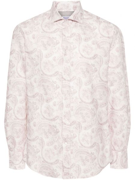 Βαμβακερό πουκάμισο με σχέδιο paisley Brunello Cucinelli λευκό