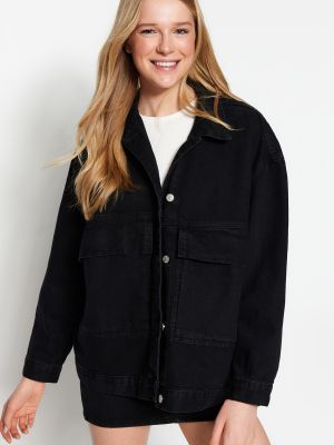 Oversized denim jakna z žepi Trendyol črna