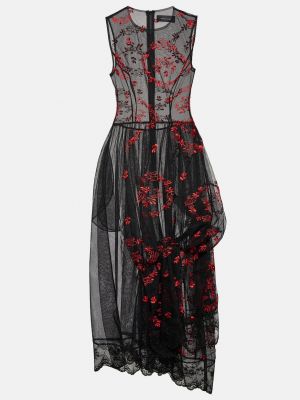Платье миди из тюля с цветочной вышивкой Simone Rocha черный