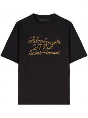 Kokvilnas t-krekls ar izšuvumiem Palm Angels melns