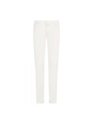 Lniane jeansy skinny slim fit Kiton białe