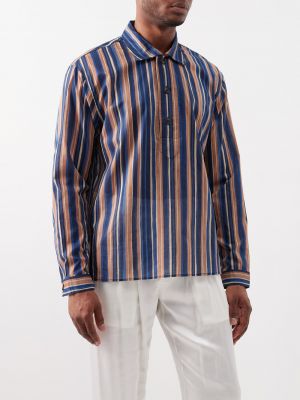 Хлопковая длинная рубашка в полоску Commas синяя